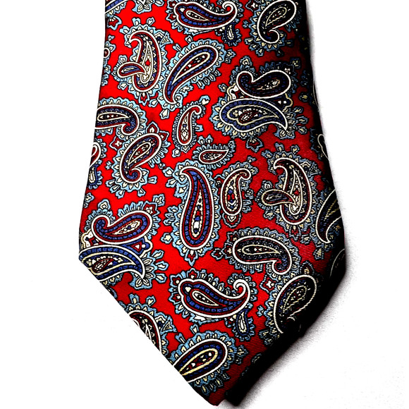 417 Van Heusen Mens Tie Necktie‎ 100% Silk Red Blue Yellow Paisley - Picture 1 of 5